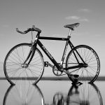 grayscale photo of road bike